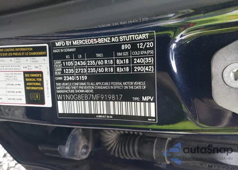 2021 Mercedes-Benz Glc 300 4Matic Suv из США, поврежденный, VIN W1N0G8EB7MF919817